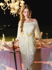 Off-shoulder satin maxi dress - View 11 | TEVQA