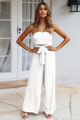 Casual Loose Strapless Belted Jumpsuit | Dress In Beauty