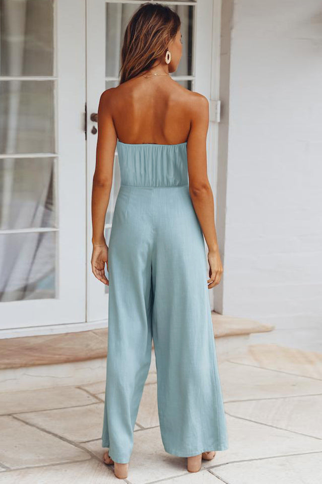 Casual Loose Strapless Belted Jumpsuit | Dress In Beauty