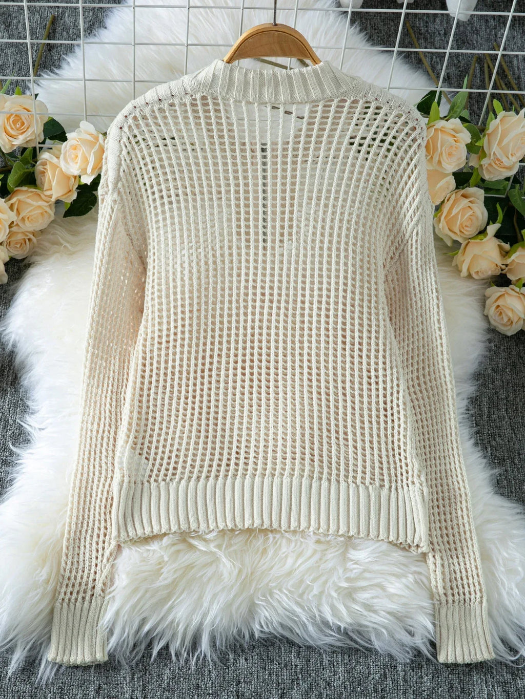 Open knit pullover sweater - View 6 | TEVQA