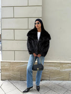 Cream Puff Oversized Lapel Faux Fur Jacket - View 12 | TEVQA