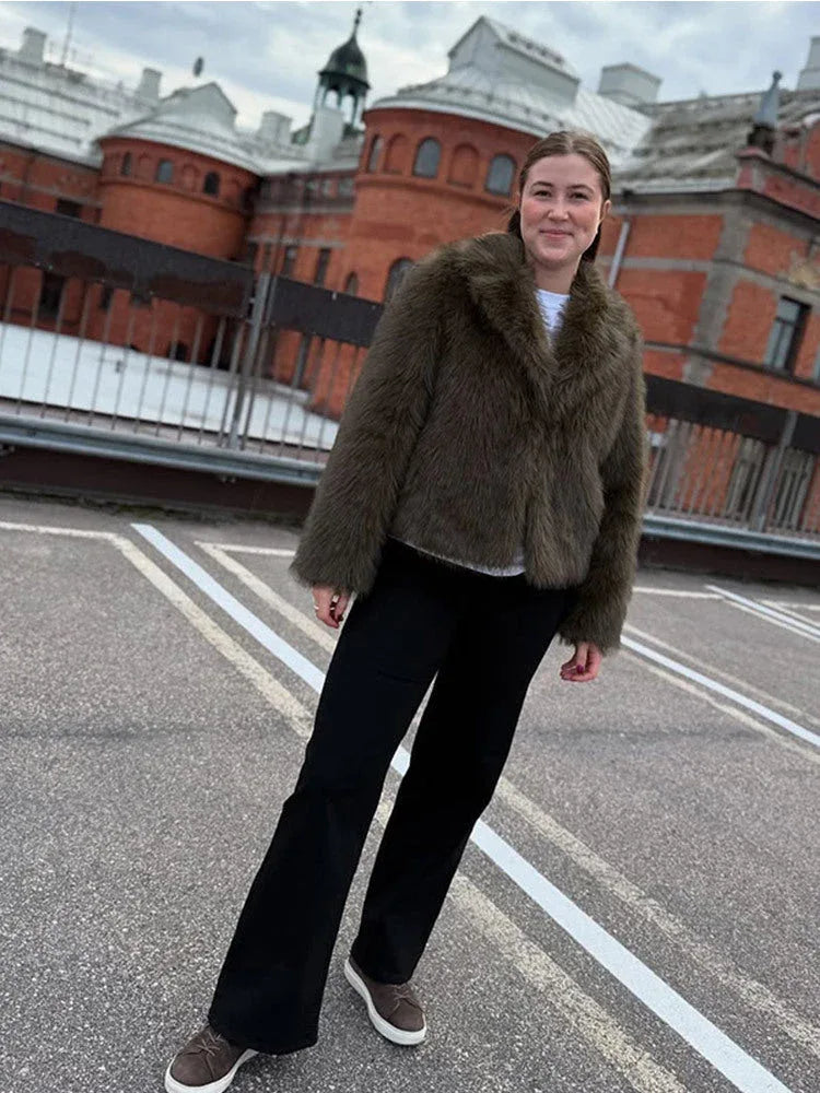 Luxe Dark Olive Plush Faux Fur Jacket - TEVQA