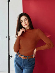 Essential Soft Ribbed Mock Neck Sweater - TEVQA