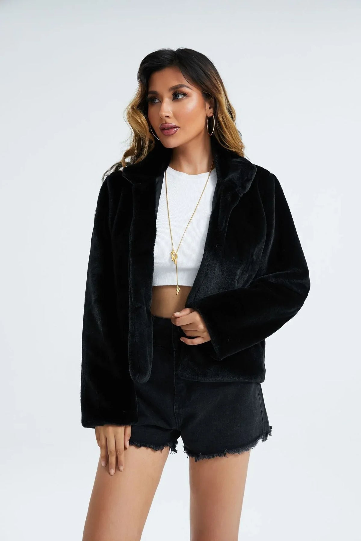 Velvet-Touch Faux Rabbit Fur Jacket - TEVQA