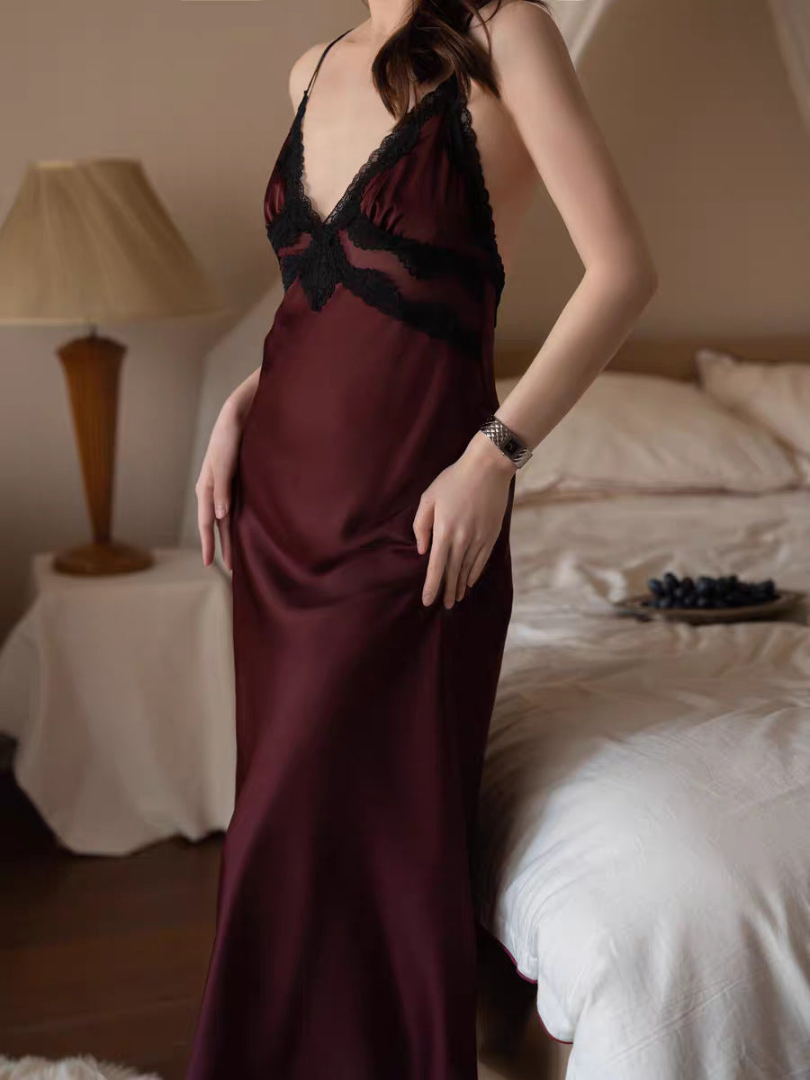Vintage Burgundy | Lace Trim Satin Slip Dress