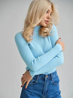 Soft Ribbed Mock Neck Sweater - View 23 | TEVQA