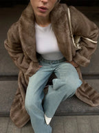 Vintage Mink Texture Faux Fur Long Coat - TEVQA
