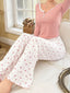 Ribbed knit pajama set with lace trim henley top and crown print bottoms - View 36 | TEVQA