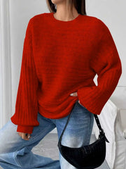 Cloud Grey Ribbed Knit Lantern Sleeve Sweater - View 9 | TEVQA