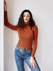 Essential Soft Ribbed Mock Neck Sweater - TEVQA