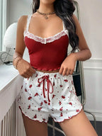 Lace Trim Cami and Floral Shorts Set - View 8 | TEVQA