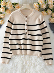 Classic Striped Waffle Knit Henley Sweater