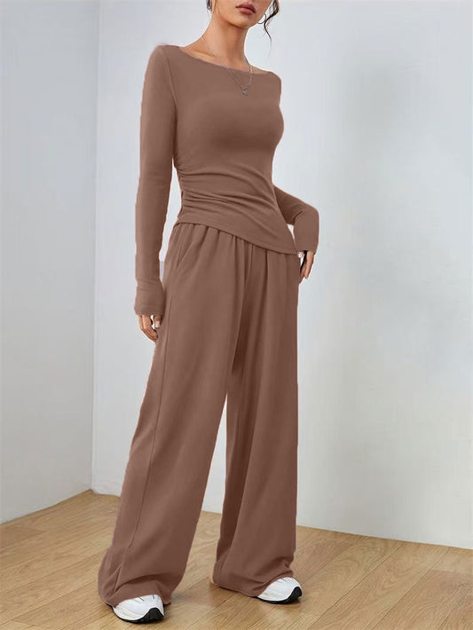 Elegant Boat Neck Wide Leg Two-Piece Set