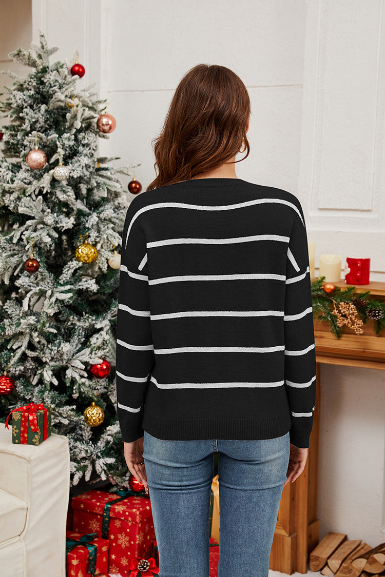 Sparkling Santa Striped Knit Sweater