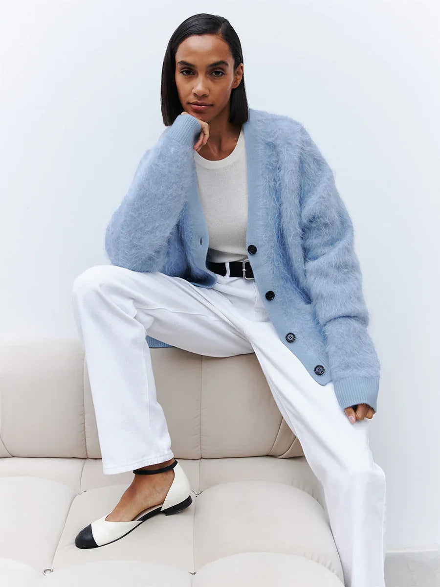 Cloud Soft Faux Mink Button Down Cardigan - TEVQA