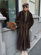 Vintage Chocolate Sheared Faux Mink Maxi Coat - TEVQA