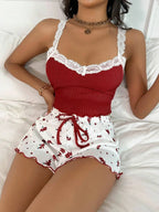 Lace Trim Cami and Floral Shorts Set - View 7 | TEVQA