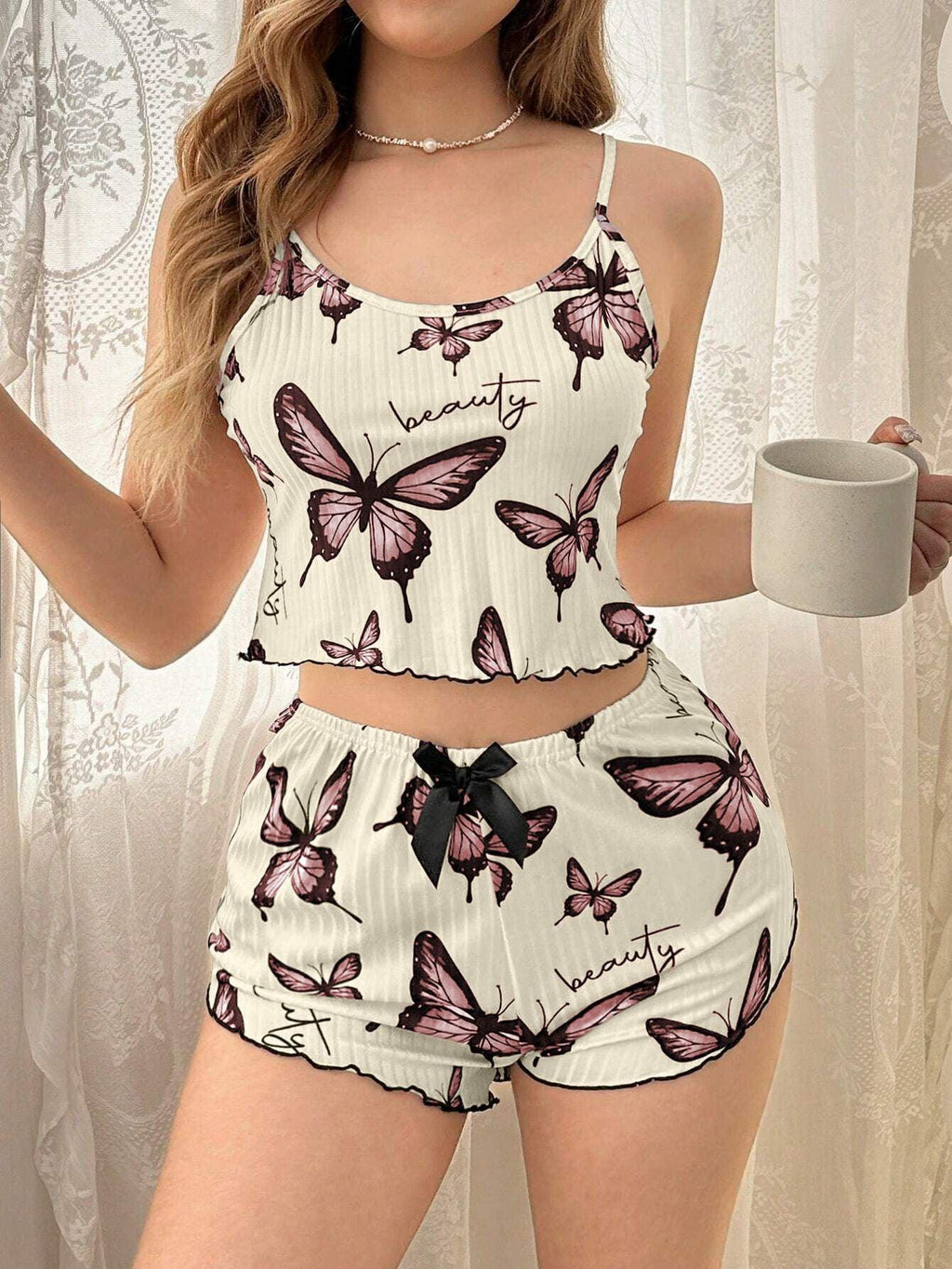 Ribbed Cami & Shorts Set - View 24 | TEVQA