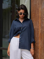 Effortless 100% Cotton Oversized Button Down Shirt - TEVQA
