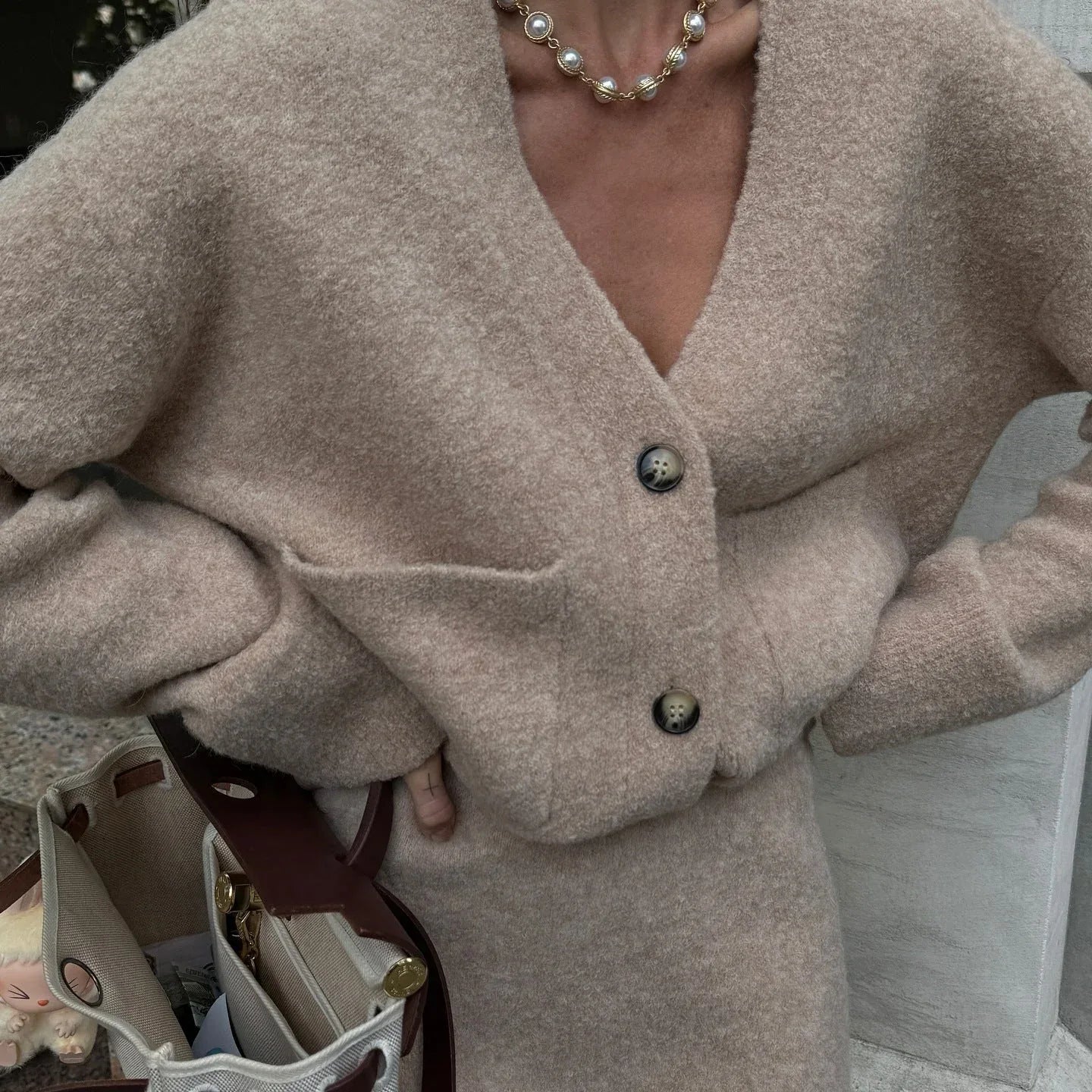 Oatmeal Knit Two-Piece Set Secondary image