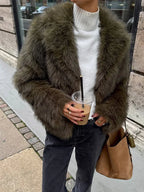 Luxe Dark Olive Plush Faux Fur Jacket - TEVQA