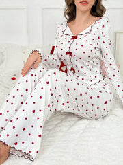 Coquette Heart Print Ribbed Pajama Set