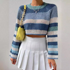 Striped crochet crop sweater - View 6 | TEVQA