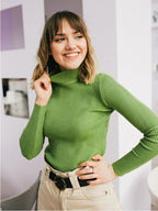 Soft Ribbed Mock Neck Sweater - View 33 | TEVQA