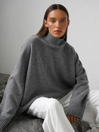 Oversized Ribbed Knit Turtleneck Sweater - View 13 | TEVQA