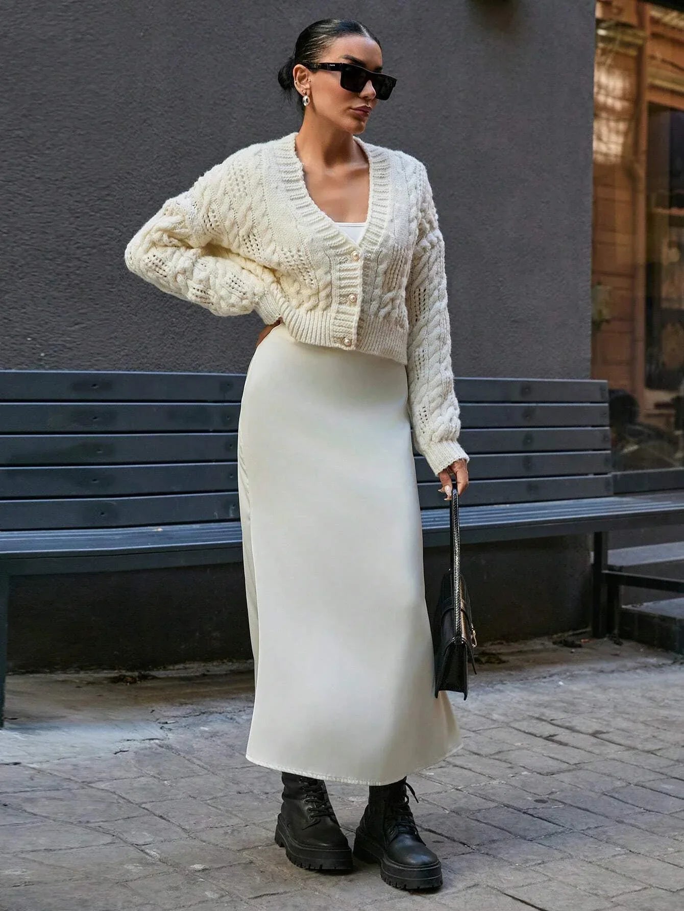 Vintage Vanilla Cable Knit Cardigan - TEVQA
