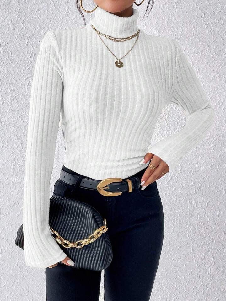 Essential Ribbed Turtleneck Top - View 9 | TEVQA