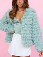 Shaggy faux fur mid-length coat - View 11 | TEVQA