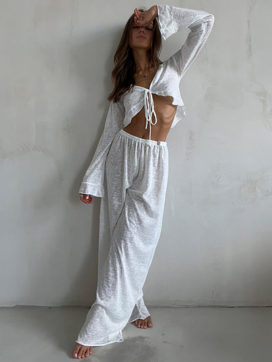 Breezy Tie-Front Textured Knit Lounge Set