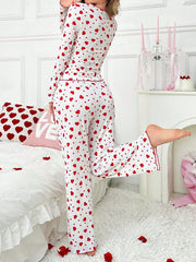 Heart Print Ribbed Pajama Set