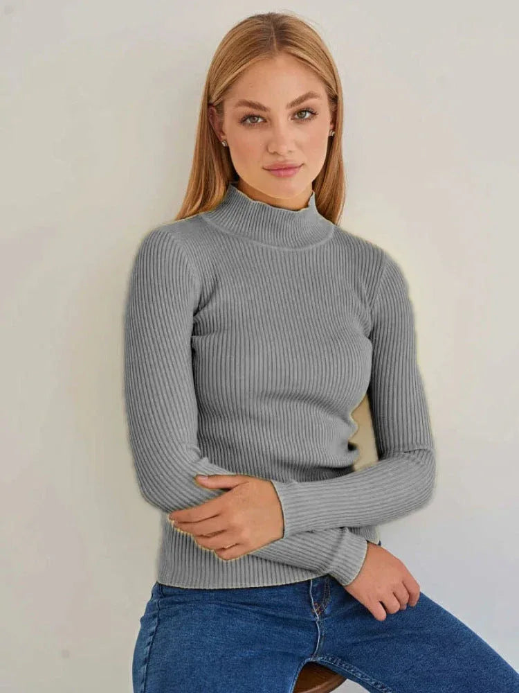 Essential Soft Ribbed Mock Neck Sweater - TEVQA