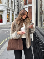 Vintage Natural Stripe Faux Fur Jacket - TEVQA