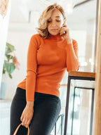Soft Ribbed Mock Neck Sweater - View 27 | TEVQA