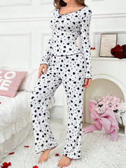 Heart Print Ribbed Pajama Set