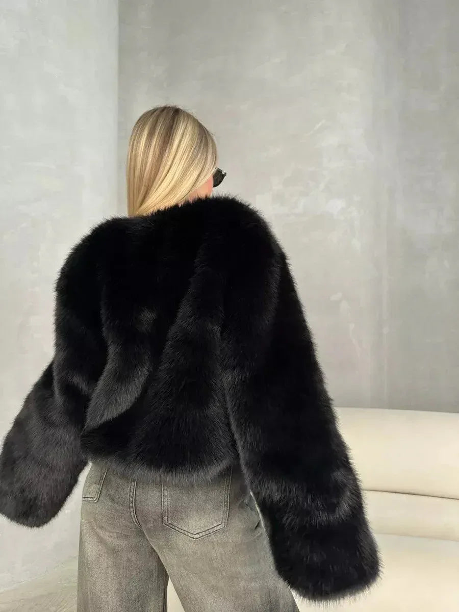 Faux fur cropped jacket - View 9 | TEVQA