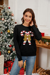 Sparkle Candy Cane & Gold Bow Sequin Sweater