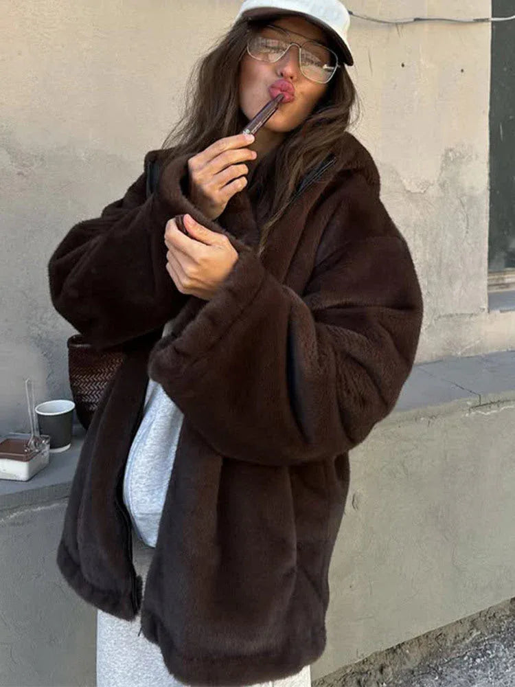 Hooded faux fur jacket - View 7 | TEVQA
