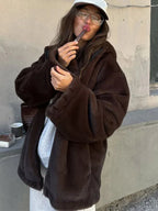 Hooded faux fur jacket - View 7 | TEVQA