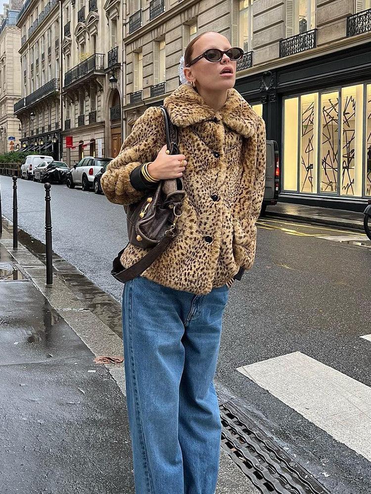 Vintage Leopard Print Faux Fur Jacket - TEVQA