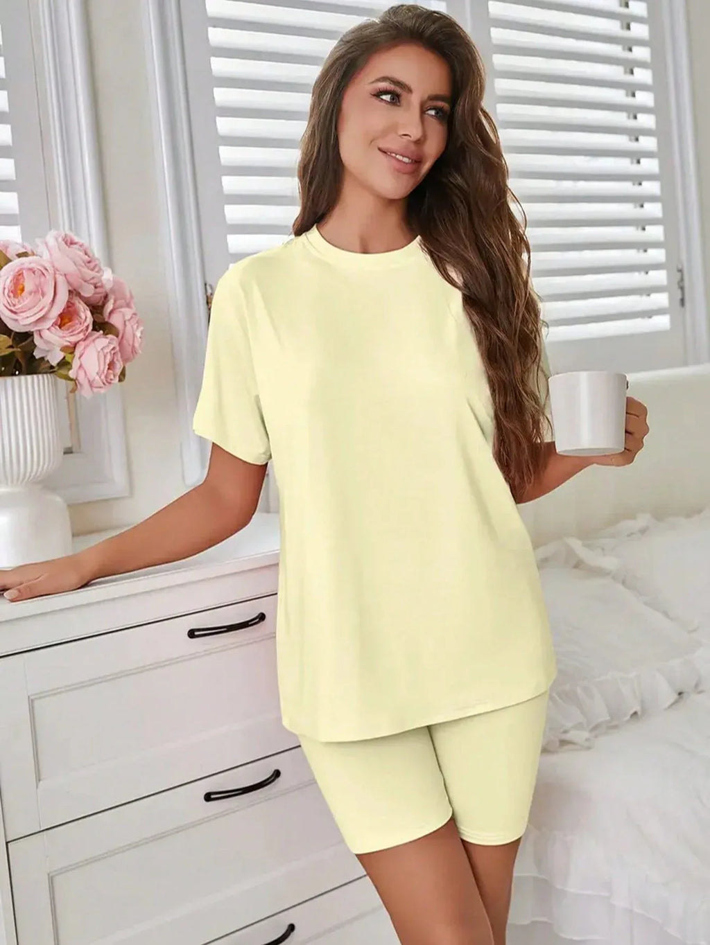Oversized crew neck t-shirt and biker shorts lounge set - View 17 | TEVQA