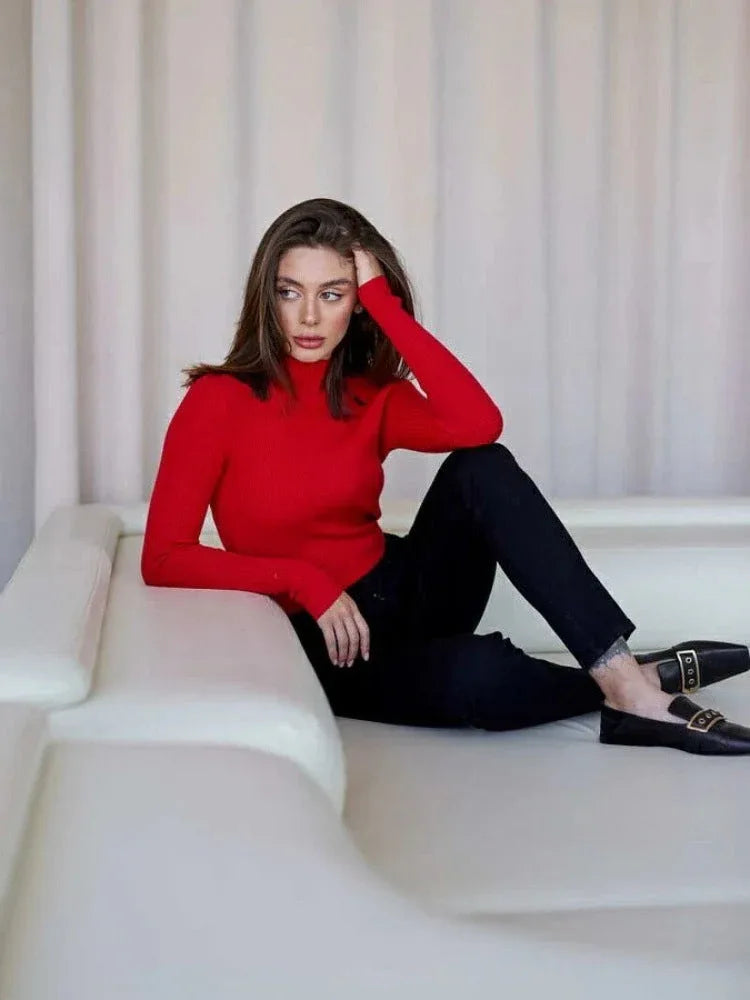 Soft Ribbed Mock Neck Sweater - View 10 | TEVQA