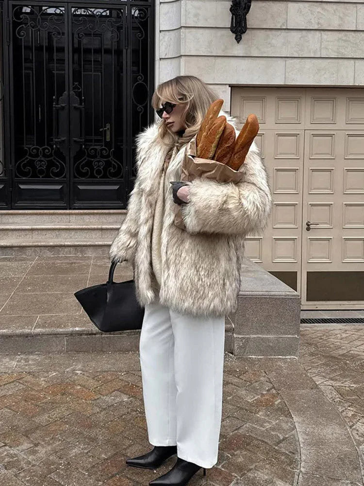 Cream tipped faux fur jacket - View 11 | TEVQA