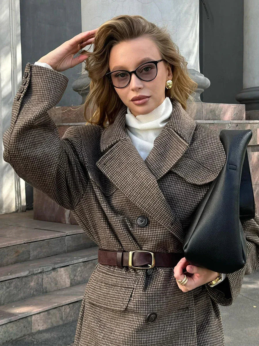 Heritage Houndstooth Wool Blend Coat - View 7 | TEVQA