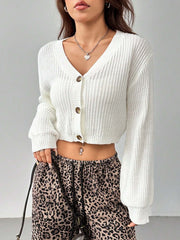 Chic Cropped Ribbed Knit Cardigan