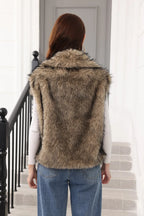 Oversized Lapel Faux Fur Vest - View 31 | TEVQA
