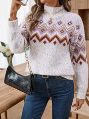 Cozy Geometric Aztec Mock Neck Sweater